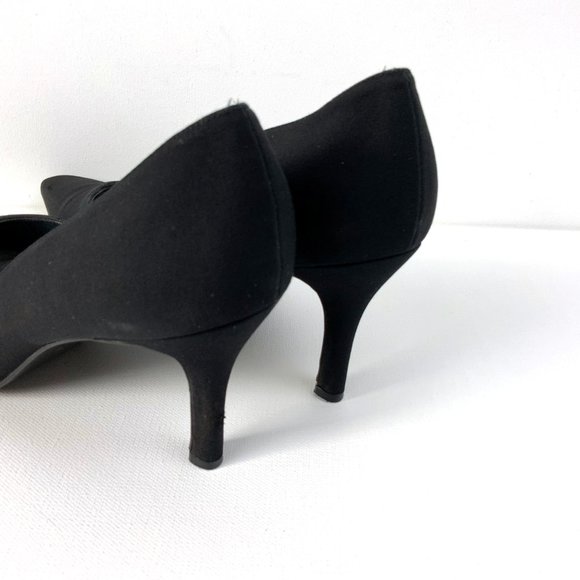 Stuart Weitzman Square Toe Black Crepe Heels Pumps  Sz 8.5 - Picture 9 of 16